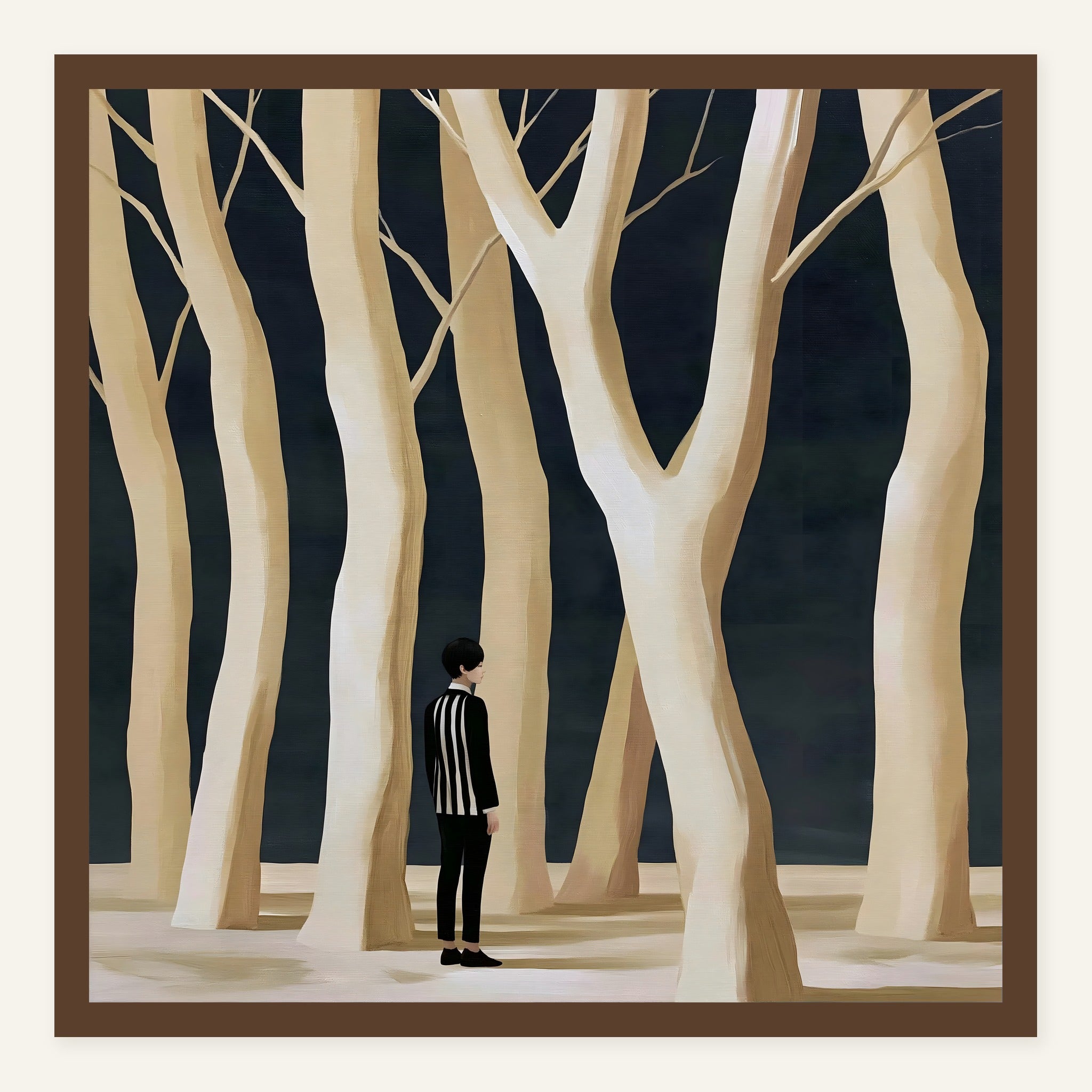 Backlit Grove Silence — Dark wood frame