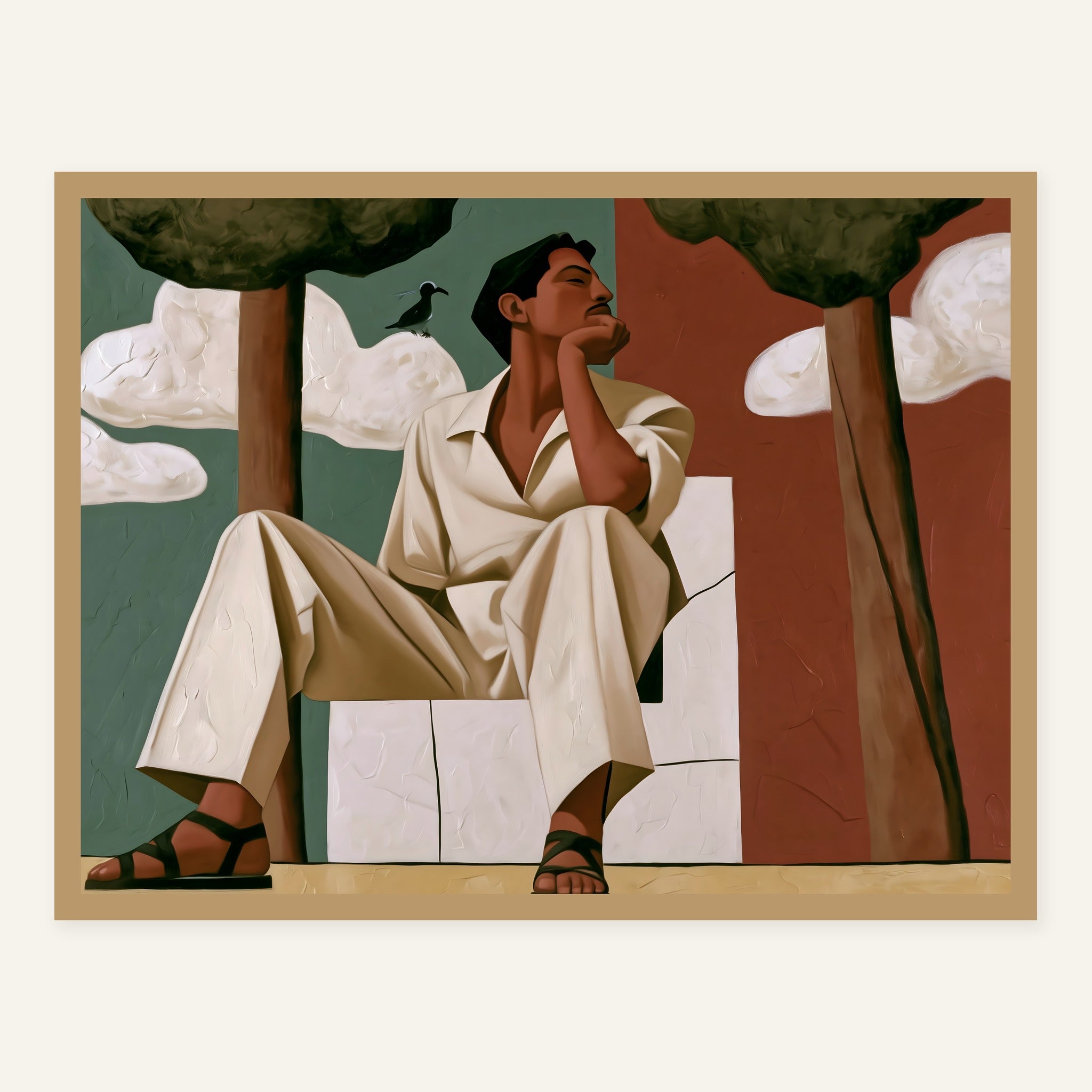 White Quiet Posture — Wood frame