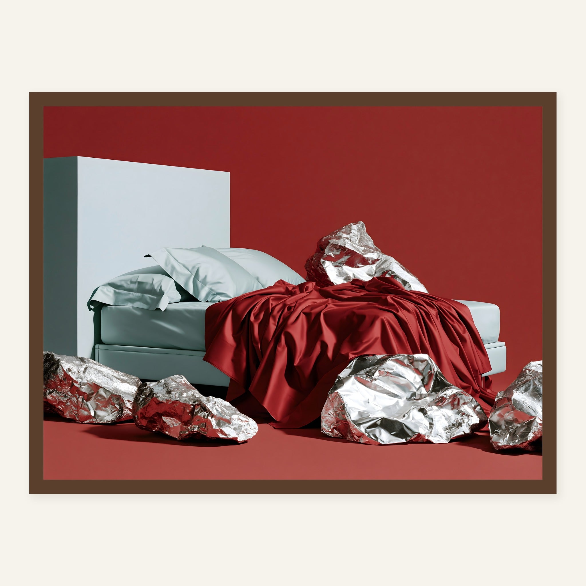 Crimson Layover — Dark wood frame